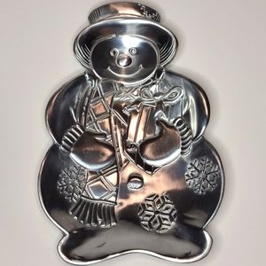 Embossed Snowman Candy Dish Silver Stainless Steel Home For the Holidays in Box